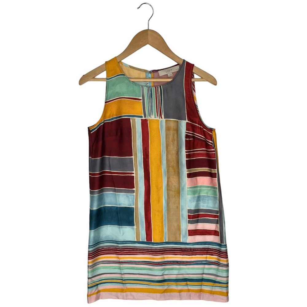 Ann Taylor Loft Womens S Petite Striped Career Tank Shift Dress Sleeveless Multi